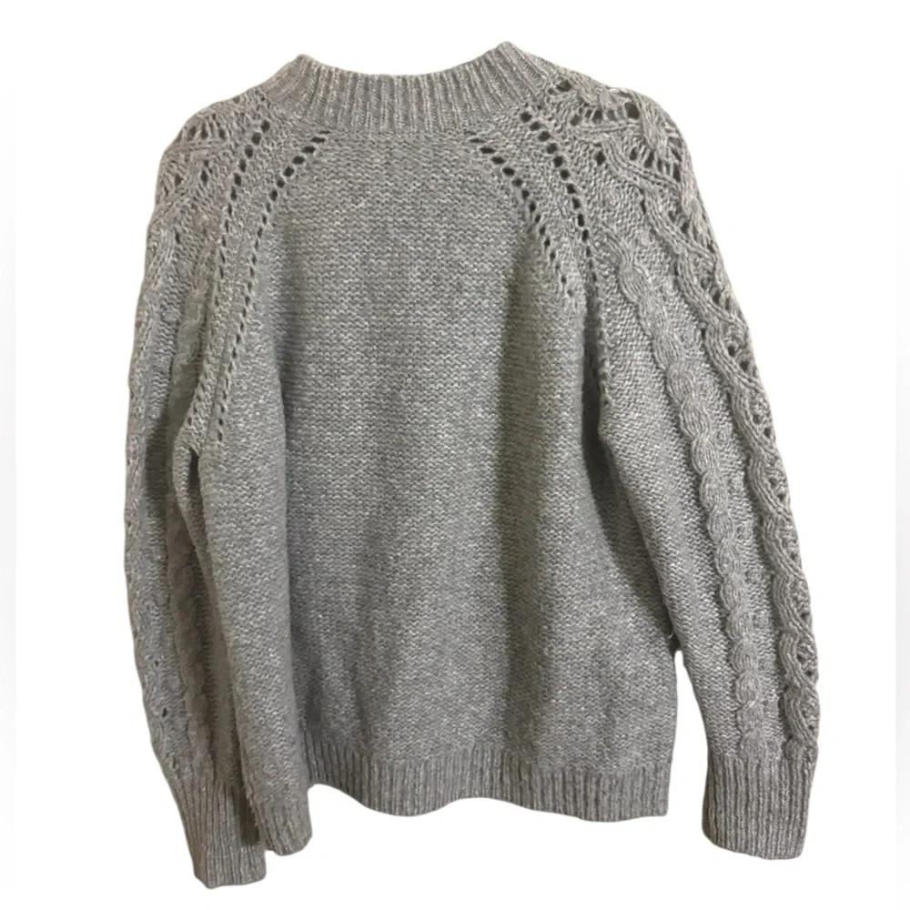 J. Crew Cable Knit Pointelle Gray Pullover Wool Blend Sweater‎ Large